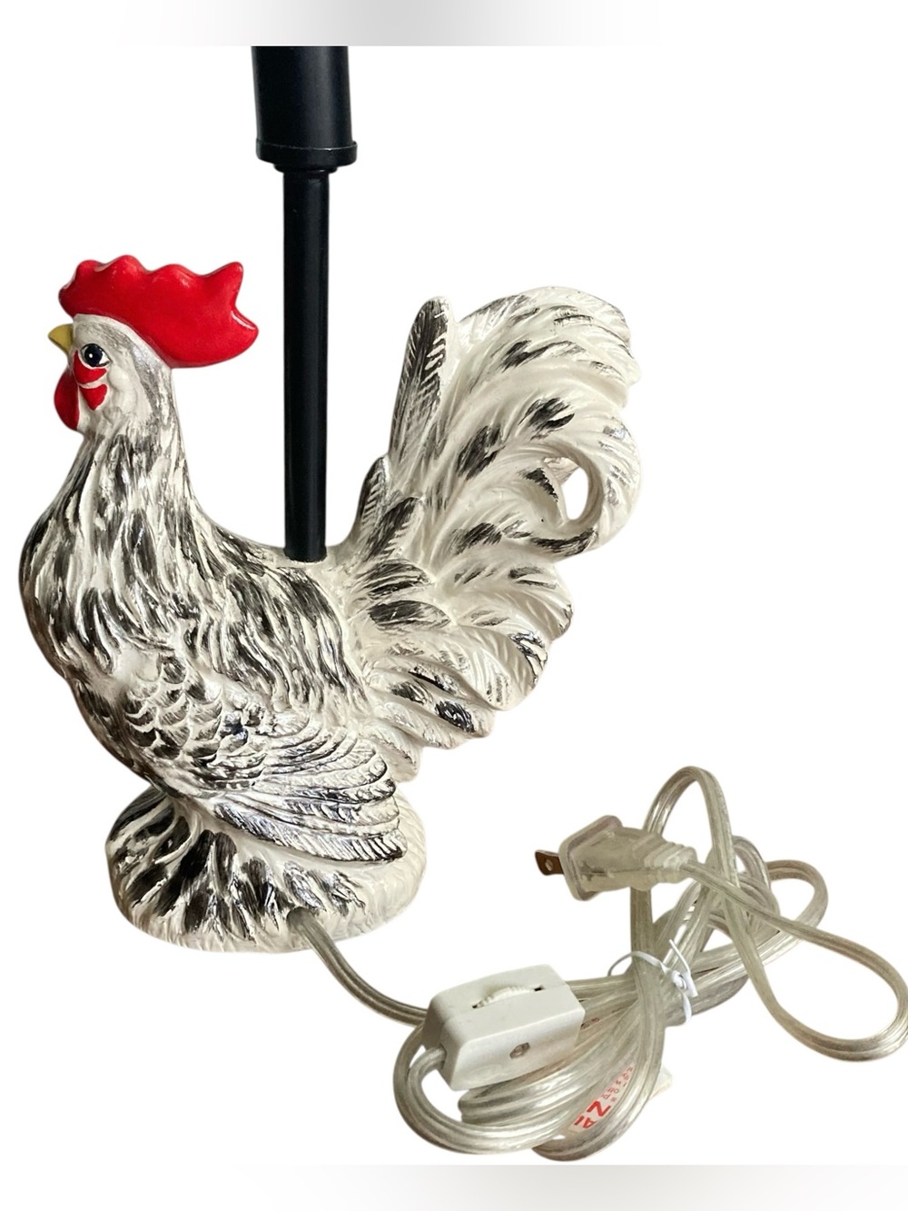 Farmhouse Retro Ceramic Painted Black and White Rooster Lamp Base - Picture 3 of 10
